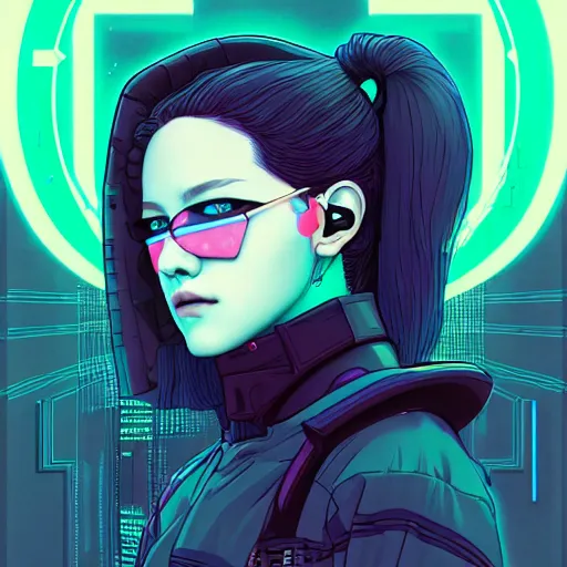 Image similar to portrait painting of a cyberpunk hacker olivia hye from loona, sharp focus, award - winning, trending on artstation, masterpiece, highly detailed, intricate. art by josan gonzales and moebius and deathburger