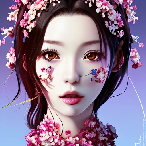 Prompt: the portrait of the absurdly beautiful, graceful, elegant, gorgeous, fashionable photorealistic anime idol french woman made of cherries and cherry blossoms with tears, an ultrafine hyperdetailed illustration by kim jung gi, irakli nadar, intricate linework, bright colors, octopath traveler, final fantasy, unreal engine highly rendered, global illumination, radiant light, intricate environment