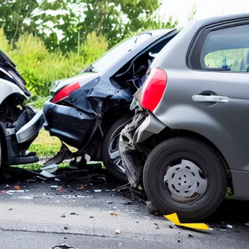 Prompt: car accident but the victims are multiple smartphones