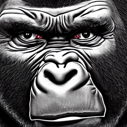 Prompt: Joe Rogan becomes a 300 pound Gorilla, hyper realistic, digital art, intricate