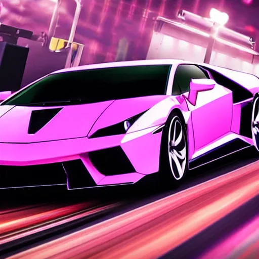 Prompt: a lamborgini car driving on a neon road, cyberpunk, retrowave synth