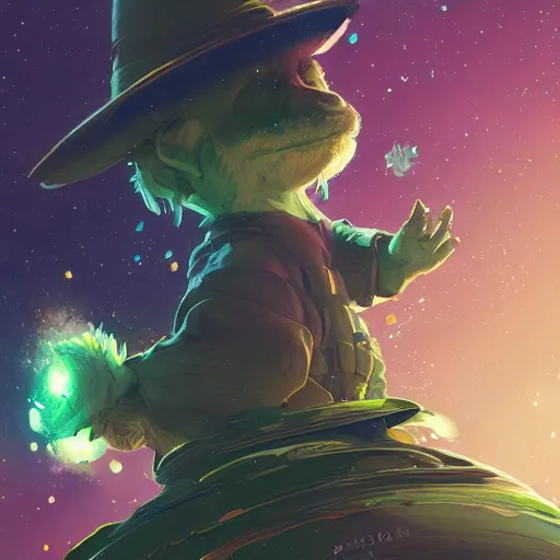 Image similar to snufkin in space, galaxy, elite dangerous, digital illustration portrait design, by android jones and greg rutkowski, retrowave color scheme, detailed, cinematic lighting, wide angle action dynamic portrait