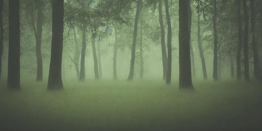Prompt: wallpaper image of a forest in a rainy day realistic photography