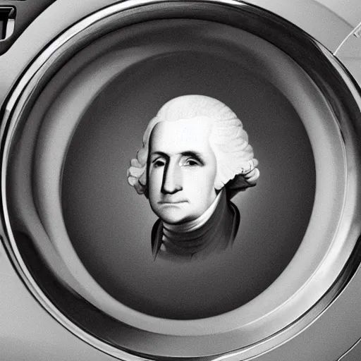 Image similar to George Washington’s head attached to a washing machine