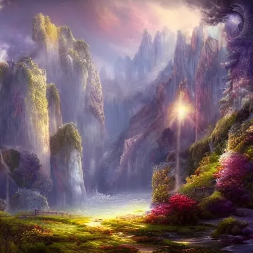 Image similar to mystical fantasy landscape, realistic