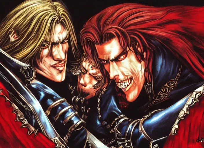 Prompt: castlevania richter and dracula arm wrestling by ayami kojima