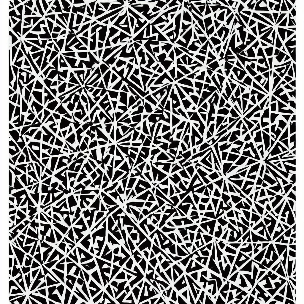 Image similar to a impasto oil painting of beautiful, symmetric pattern, black! and white colors, ultra high details, symmetry, large geometric shapes