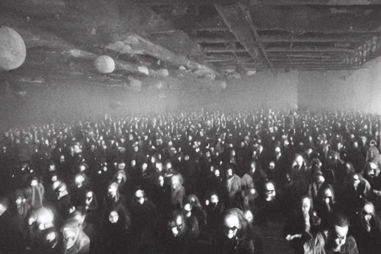 Prompt: photo of a room of people consuming the void, the vibe is eerie, the image is low quality, it was found on the deep web.