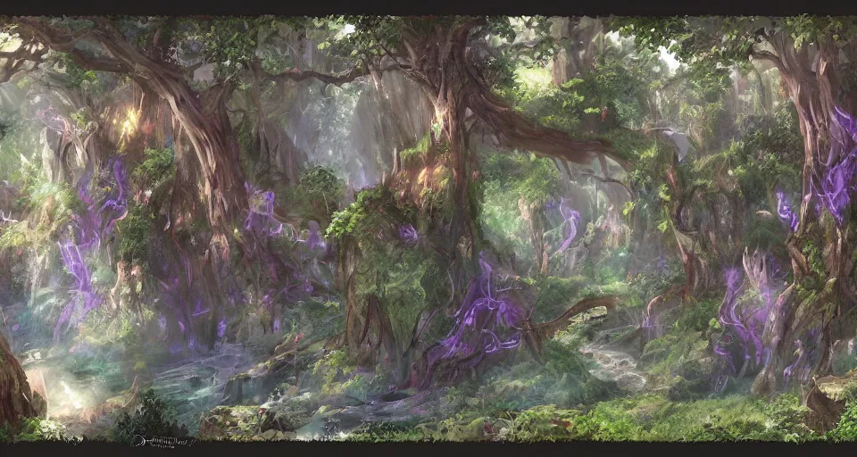 Image similar to Enchanted and magic forest, by D&D Concept Artists