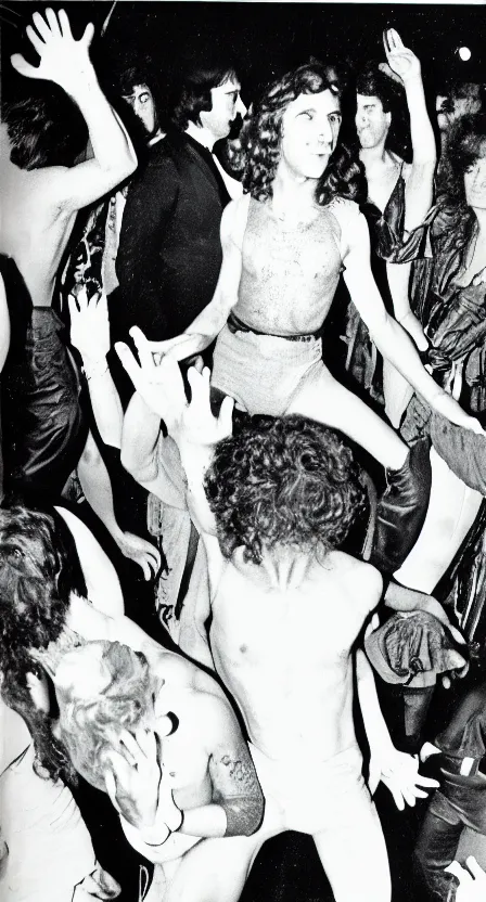 Prompt: antichrist dancing at Studio 54, disco, 1976, bad vhs