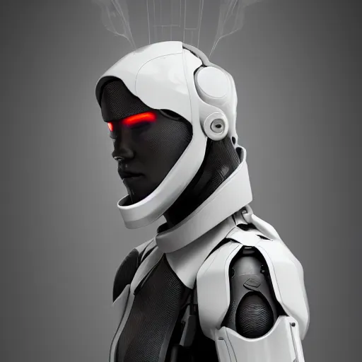 Image similar to a portrait of a white one cast futuristic cyborg ronin, carbon fibre and nanotube elements, futuristic, 8 k, dramatic light, trending on cg society