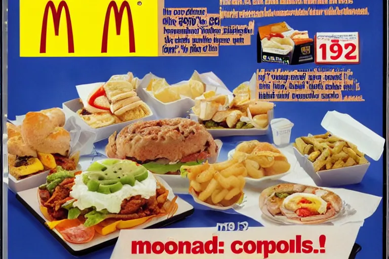 Image similar to mcdonald's mc - 9 / 1 1 9 / 1 1 meal, in 1 9 9 5, y 2 k cybercore, advertisement photo