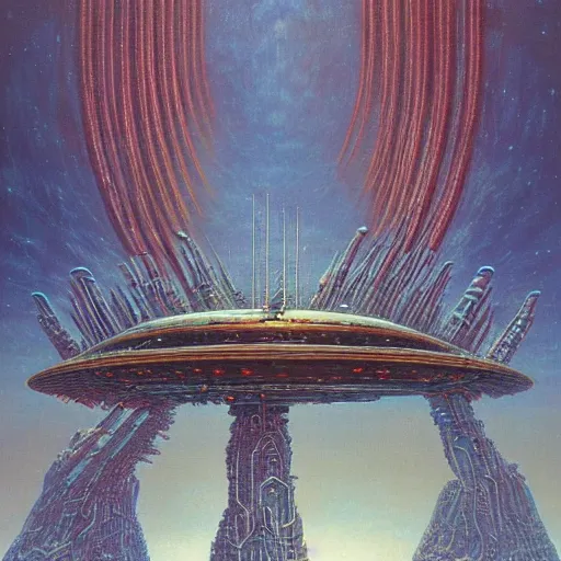 Image similar to megastructure in space, highly detailed 7 0 s scifi and beksinski style painting