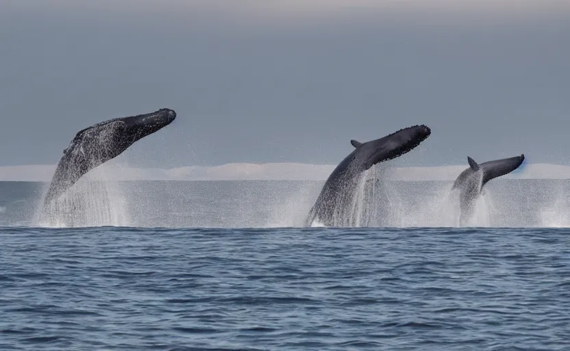 Image similar to whales jumping into sand dunes, photography