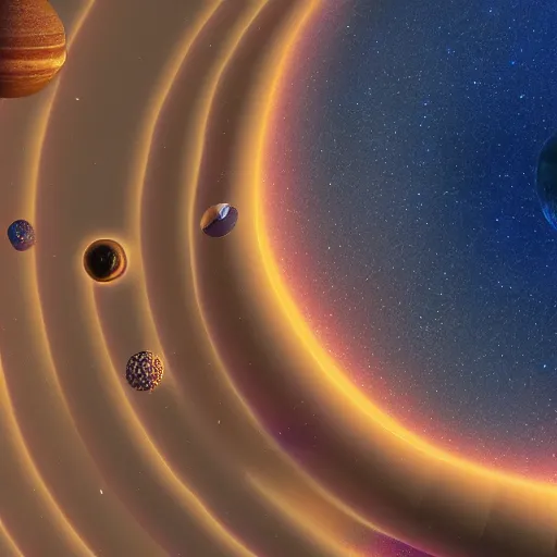 Prompt: 3d render of donut planets on a space background, digital art, trending on artstation