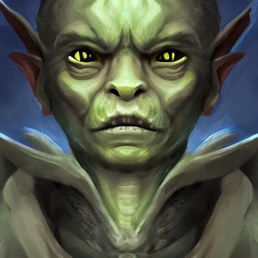 Prompt: portrait of a goblin with a clouded eye and a scar, rpg illustration, dnd, concept character