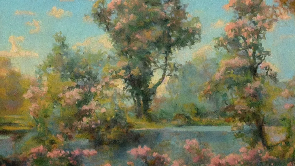 Image similar to loose painting of a beautiful peaceful whimsical landscape, overexposed, pale blue pastel colors, influenced by art nouveau, by john duval and sargent