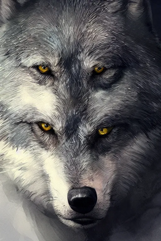 Image similar to portrait of a gray wolf, water color, D&D, fantasy, highly detailed, digital painting, artstation, concept art, matte, sharp focus, illustration, art by Ivan Gantschev and Greg Rutkowski