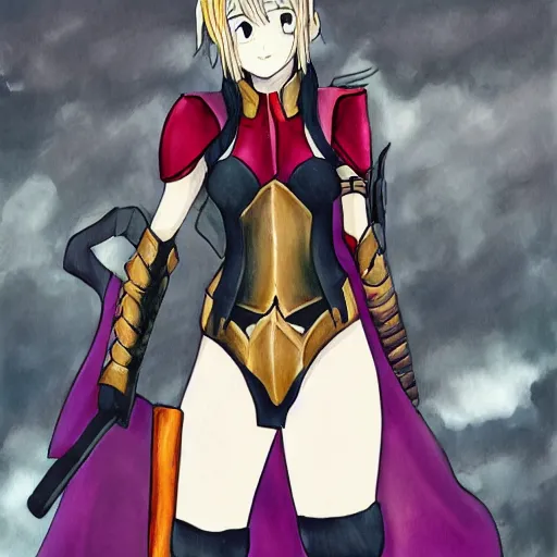 Prompt: gloomy stoic armor painted in the style of fate stay night