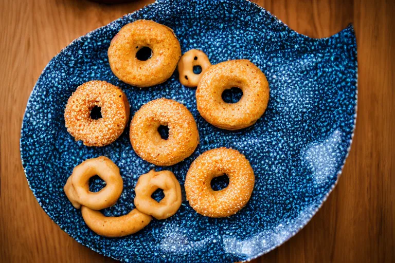 Image similar to dslr food photograph of cheerios donuts, 8 5 mm f 1. 8