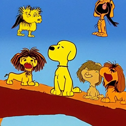 Prompt: charlie brown in the lion king, animated,