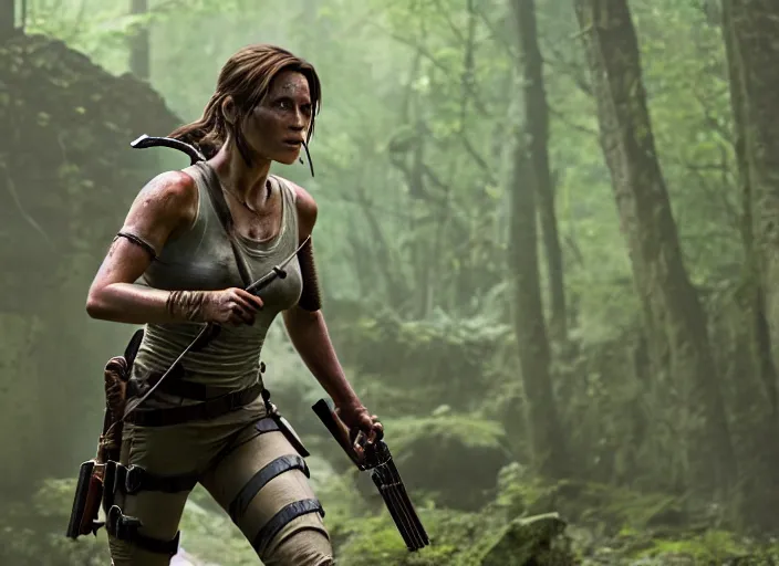 Image similar to film still of!!!! daisy edgar - jones!!! as lara croft in new tomb raider movie, 8 k