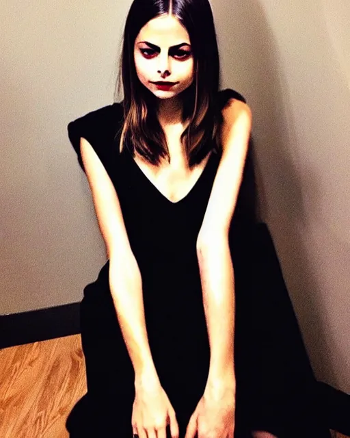 Prompt: style of tom lovell : : gorgeous willa holland : : evil witch, swirling black magic, black dress : : symmetrical face, symmetrical eyes : : full body pose : : gorgeous black hair : : magic lighting, low spacial lighting : :