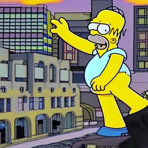 Prompt: giant homer simpson destroying springfield buildings