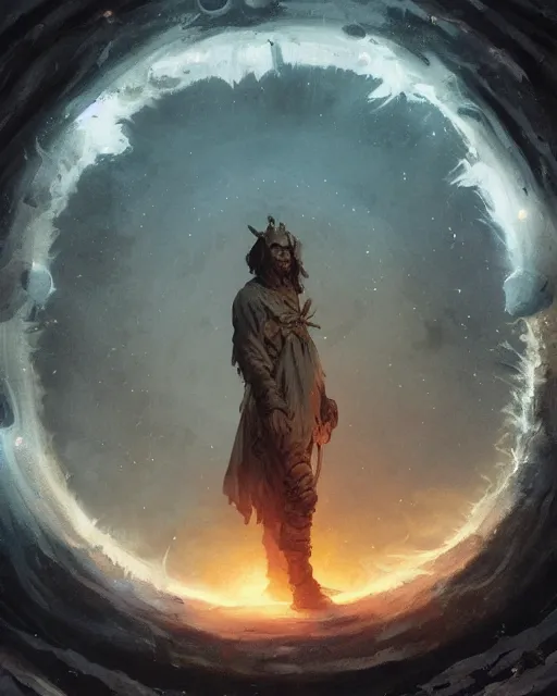 Prompt: a druid standing in a circle at the beginning of the world by greg rutkowski and frank frazetta and peter mohrbacher and william blake and ruan jia