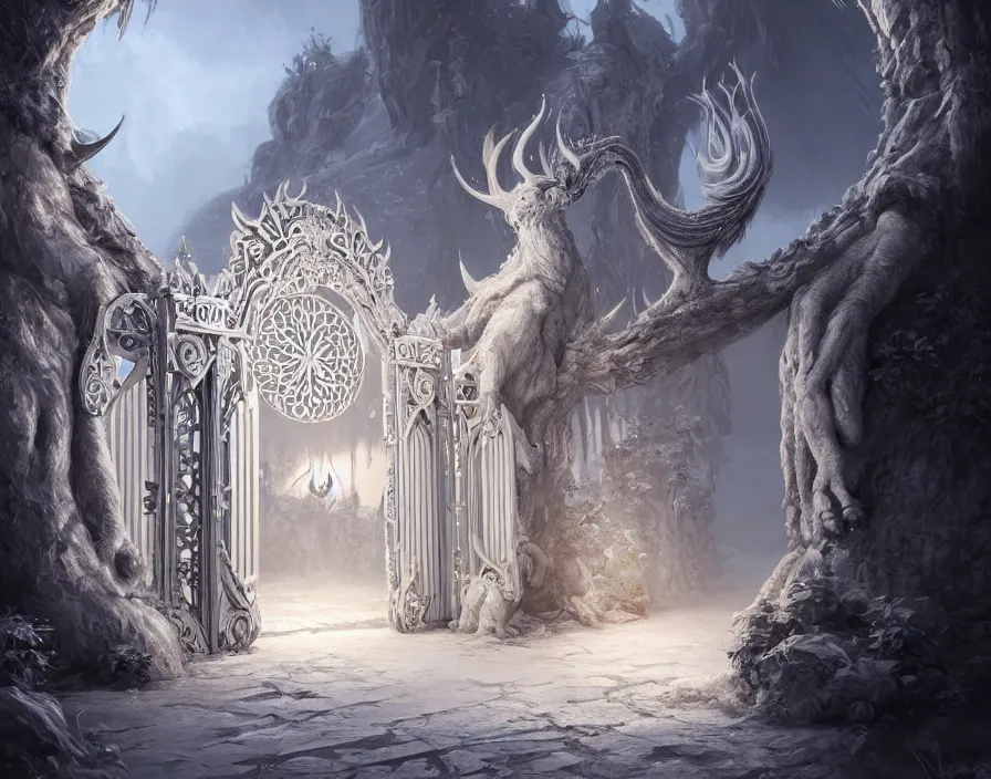 Prompt: a very detailed concept art of intricate and well designed white magical gates to the land of animal spirits, dynamic lighting, trending on artstation, path traced, highly detailed, high quality, digital art, 4 k, hyper realistic, octane render, sharp focus