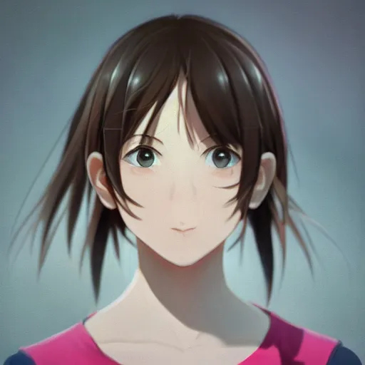 Prompt: a high detail portrait of high school girl by makoto sinkai, in simple background, by CLIP STADIO