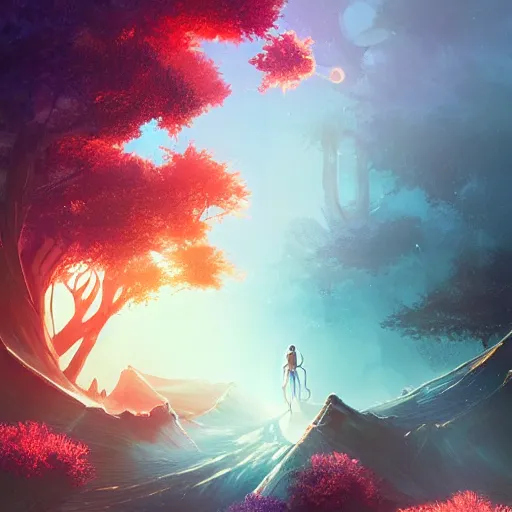 Image similar to Quantum entanglement, intricate, elegant, fantasy, highly detailed, digital painting, concept art, sharp focus, illustration, beautiful volumetric lighting, epic light, artstation, magic hour lighting, colorful, sunshine, springtime, art by Sylvain Sarrailh