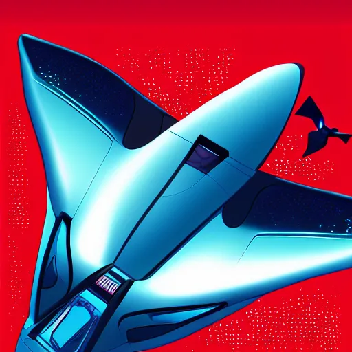 Image similar to https://www.wallpaperflare.com/static/746/532/42/digital-art-science-fiction-spaceship-red-wallpaper.jpg a manta ray shaped futuristic spaceship