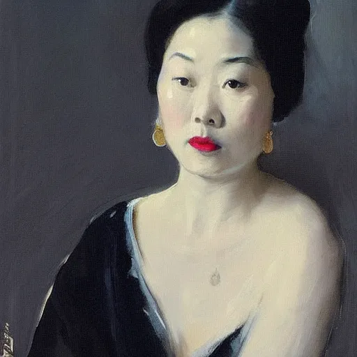 Prompt: “Asian woman in the style of madame x by John singer Sargent”