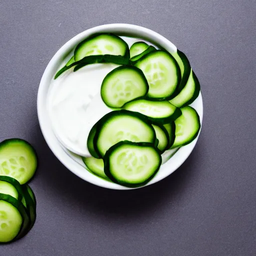 Prompt: cucumber dipping in yogurt, 4k photo, - n 4