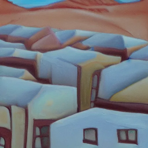 Prompt: desert with white clay houses by greg ritkowski
