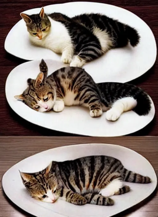 Image similar to clear photorealistic picture of adorable cats made out of sushi