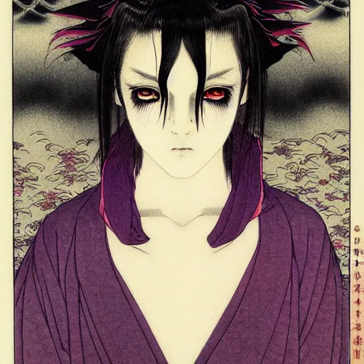 Image similar to prompt : portrait of muse soft light painted by takato yamamoto, purple rinnegan eyes, inspired by ninja anime, smooth face feature, intricate oil painting, high detail, sharp high detail, manga and anime