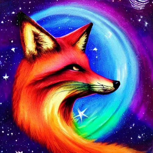 Image similar to rainbow cosmic fox