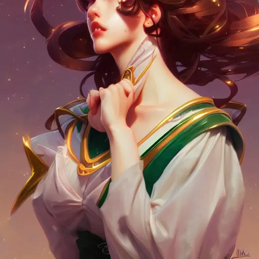 Image similar to Sailor Jupiter, fantasy, intricate, elegant, highly detailed, digital painting, artstation, concept art, matte, sharp focus, illustration, art by Artgerm and Greg Rutkowski and Alphonse Mucha