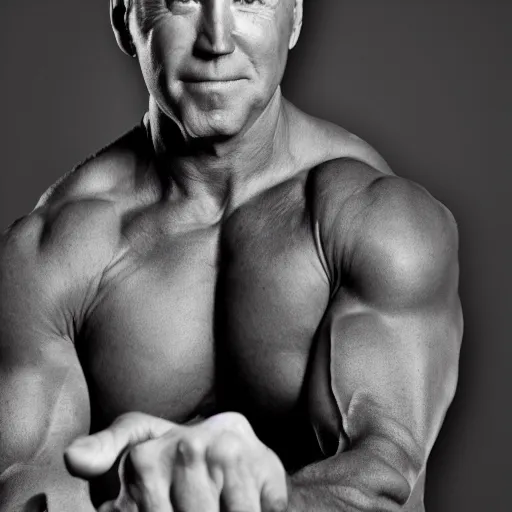 Prompt: joe biden full body portrait, muscular, body builder, black and white photography, hd, 4 k