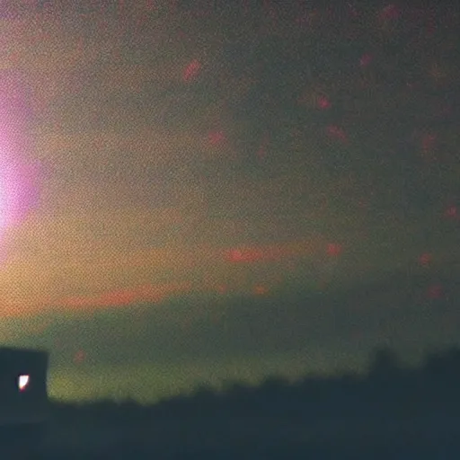 Image similar to blurry picture of a thing in the night sky that might be an ufo, home video, photorealistic, bad quality