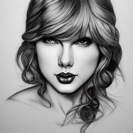 Prompt: romantic pencil drawing of taylor swift by james jean!!, mucha