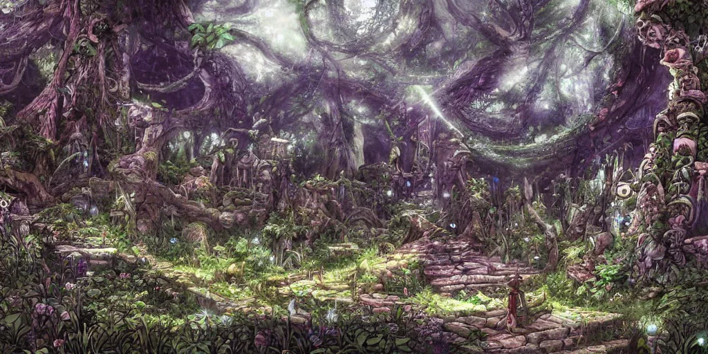 Prompt: ancient magical overgrown ruins, mysetrious etherial mesmerizing atmosphere, beautiful lighting, secret runestones, nordic forest, extremely intricate, hyper detailed, hd, legend of zelda, studio ghibli art, masterpiece