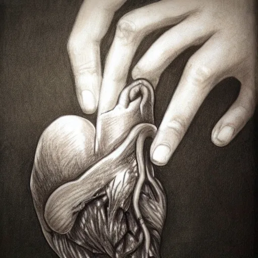 Image similar to drawing of hands ripping a heart into pieces, sadness, dark ambiance, concept by Godfrey Blow, featured on deviantart, sots art, lyco art, artwork, photoillustration, poster art
