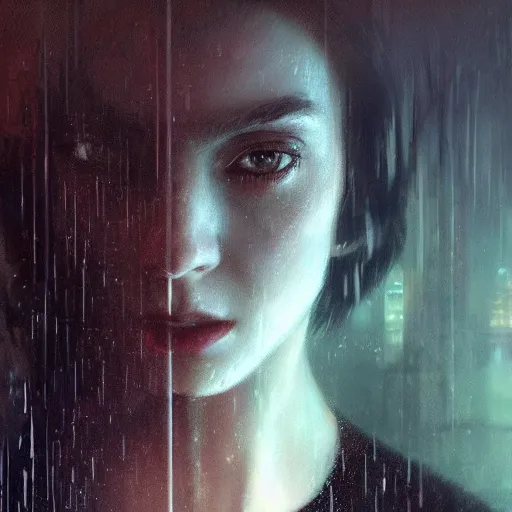 Image similar to detailed portrait of a woman, moment, cyberpunk cloisters, electronic billboards, tech noir, wet reflections, atmospheric, ambient, livia prima, greg rutkowski, edward hopper