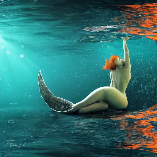 Prompt: Mermaid seen through submarine window underwater in the dark ocean, 4k detailed art