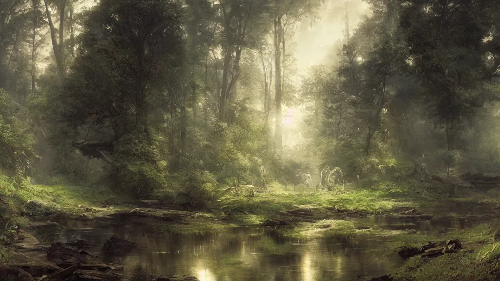 Image similar to [ searching for tom bombadil ] andreas achenbach, artgerm, mikko lagerstedt, zack snyder, tokujin yoshioka