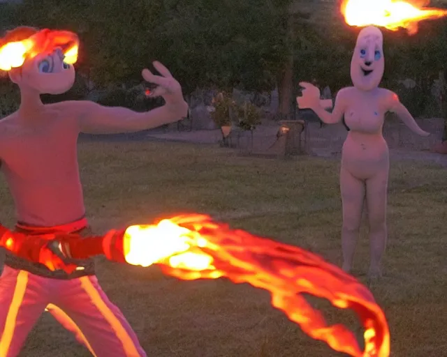 Prompt: squidward firebending outside at susnset