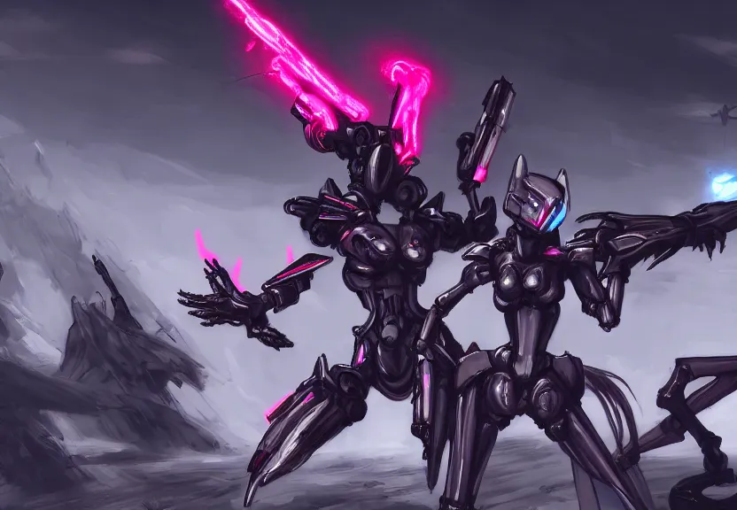 Image similar to epic cinematic shot of singular stunning beautiful hot anthropomorphic mecha female dragon fighting in the nuclear war with laser rifle, has silver armor and fuchsia skin, skeletons on the ground, bleak atmosphere, warframe fanart, terminator art, epic scale, furaffinity, deviantart, octane